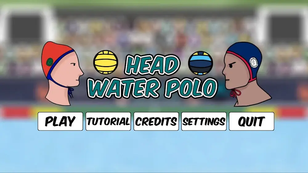 Ecrã inicial do jogo Head Water Polo com dois jogadores de touca