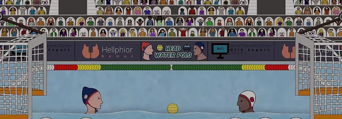 Piscina de polo aquático com as duas balizas e dois jogadores em Head Water Polo
