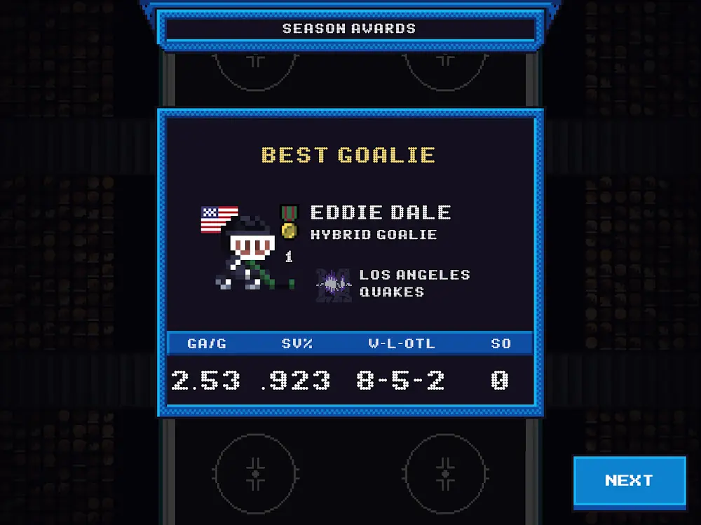 Ficha do melhor guarda-redes da época em Ice League Hockey